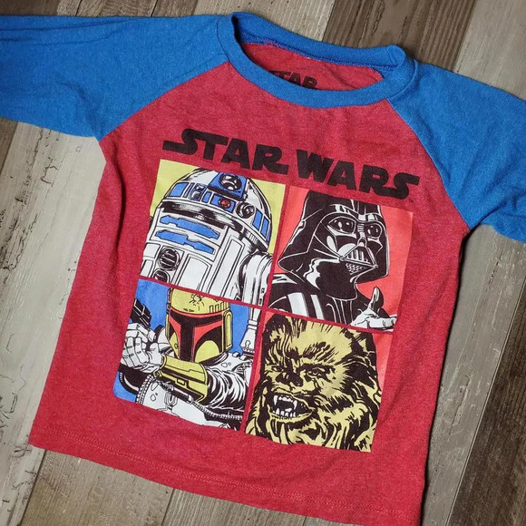 Star Wars Graphic Raglan Long Sleeve T-Shirt Blue Red Boys Size Medium 5/6 EUC - Picture 6 of 9